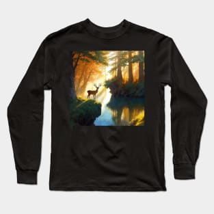 Deer at Dawn in a Boreal Forest Long Sleeve T-Shirt